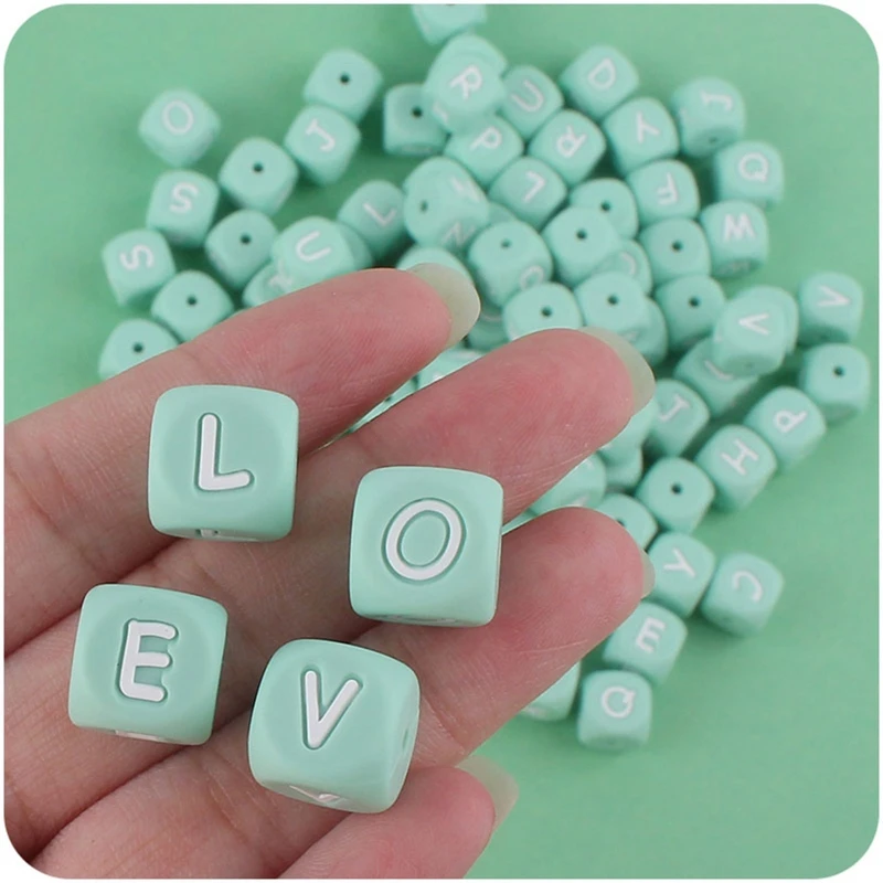 

Green Letters Silicone Beads Bulk 10Pcs for DIY Pacifier Clip Jewelry Making Kits Name Soother Necklace Loose Bead Accs