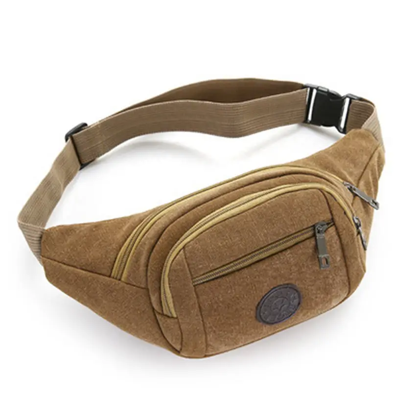 Canvas Waist Bag Men's Multi-compartment Sports Chest Bag Small Cloth Bag Mobile Phone Bag Fitness Bag Multi-functional Wallet