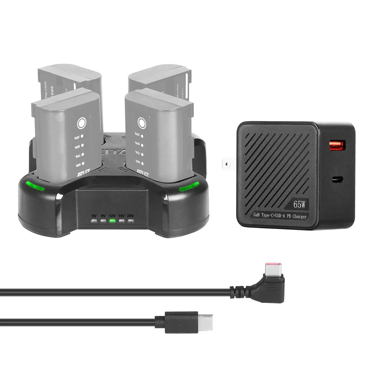 Сверхскоростное 4-канальное Компактное зарядное устройство с адаптером PD 65 Вт