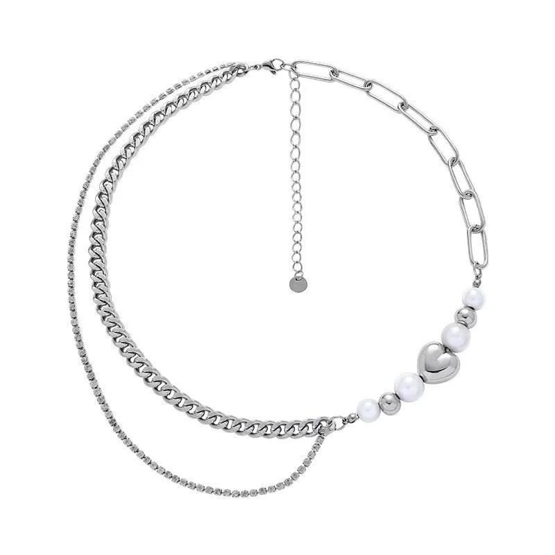 

Eetit Fashion Elegant Zircon Imitation Pearls Resin Beads Chain Layered Stacking Necklace Trendy Statement Zinc Alloy Jewelry