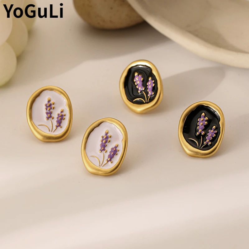 

Retro Jewelry French Lavender Flower Earrings 925 Silver Needle Romantic Style High Quality Copper Stud Earrings For Women Girl