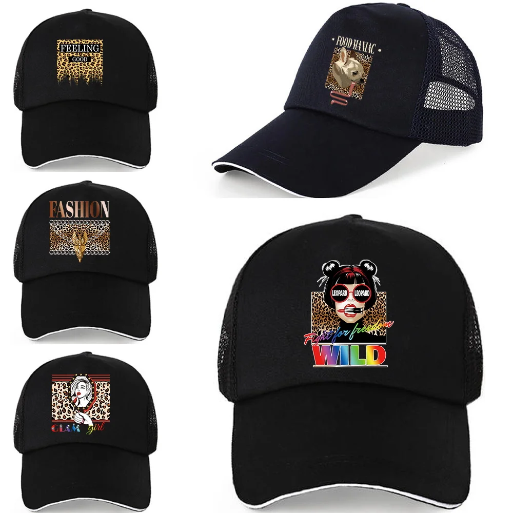 

Snapback Caps Hats for Men Casquette Bone MaLe Trucker Outdoor Sports Leopard Print Black Breathable Mesh Cap Women Baseball Cap