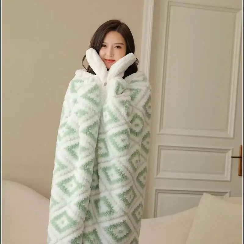

Winter Heavy Thick Hooded Blanket Antistatic Fleece Warm Bedspread Soft Throw Blanket Hoodie Home Solid Sofa Blanket