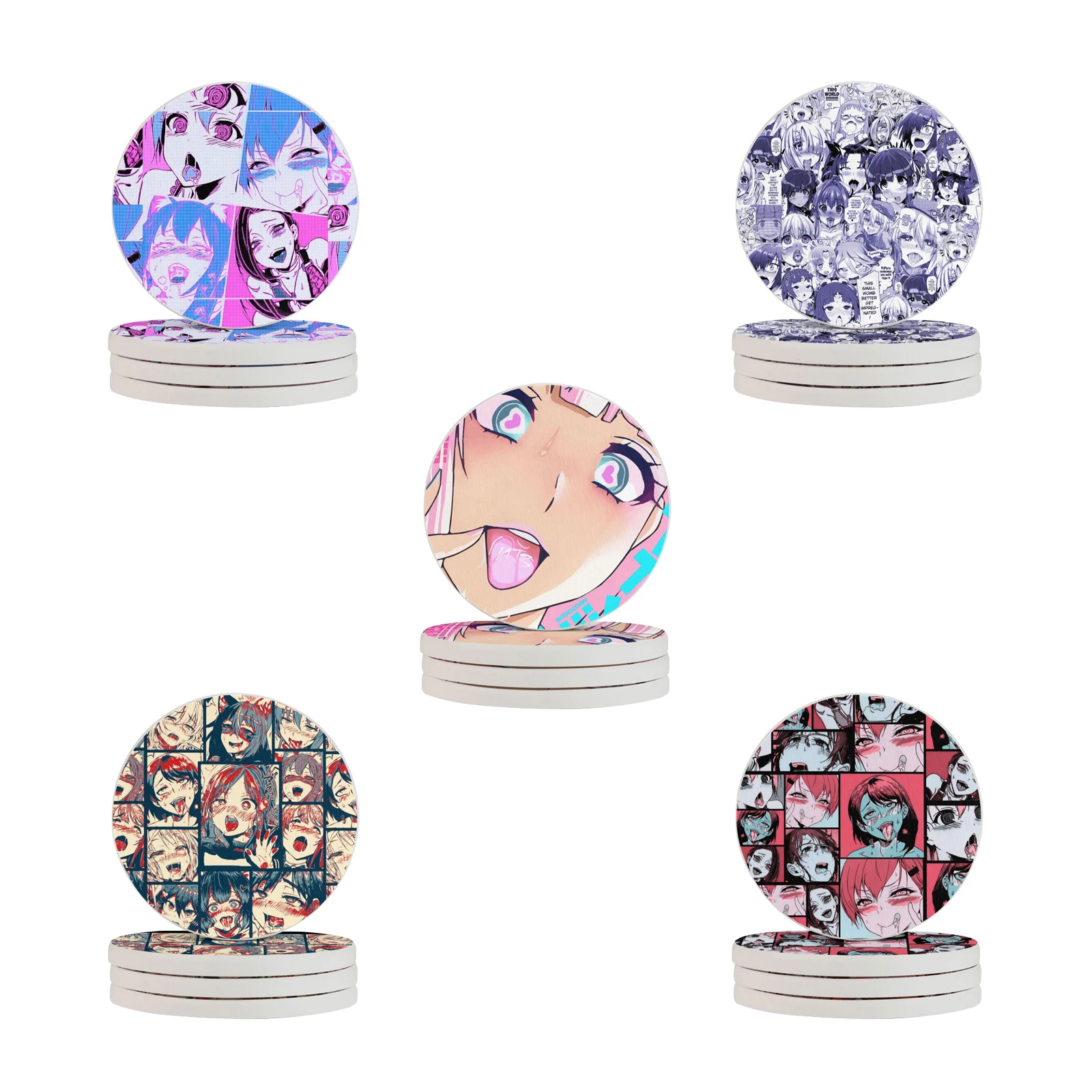 

Подставки для напитков аниме Ahegao Face для защиты столешницы круглые подставки под чашки коврик для дома и кухни