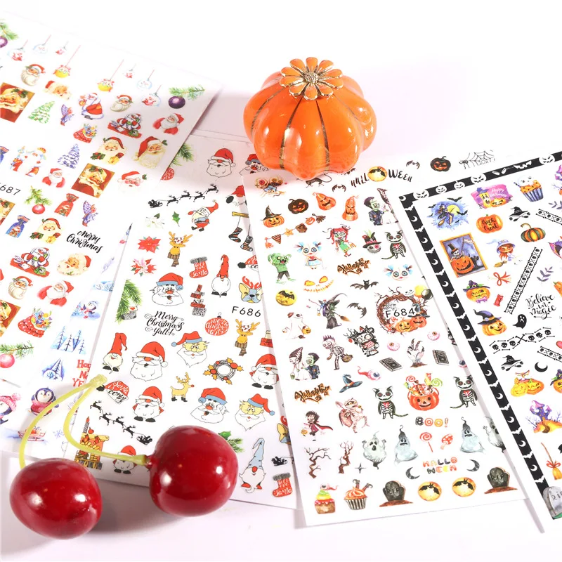 

New Halloween Christmas Series Nail Stickers Nail Decoration Skull Snowman Snowflake 3D Stickers Nail Art Supplies Nail Parts