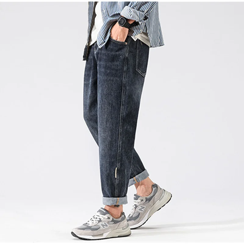 Streetwear Men 2022 New Pattern Vintage Recreational Blue Pants American Straight Cylinder Comfortable Loose Jeans Autumn Femal