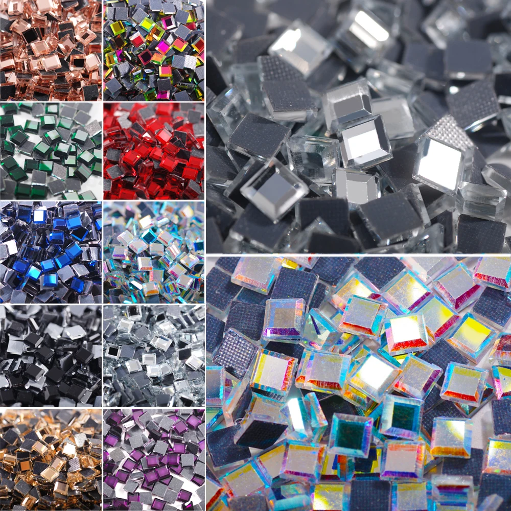 

4MM 100Pcs Mirror Square Crystals Glass Hot Fix Rhinestones DMC HotFix Strass Stones For Clothes Wedding Dress