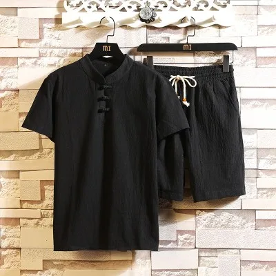 

A Men's summer Chinese style linen short-sleeved T-shirt tide brand ice silk half-sleeved cotton and linen quick-drying