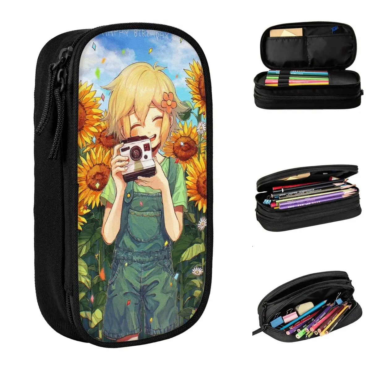 

Basi Sunflower Pencil Cases Omori Cartoon Horror Pen Holder Bags Kids Big Capacity Students School Gift Pencil Pouch
