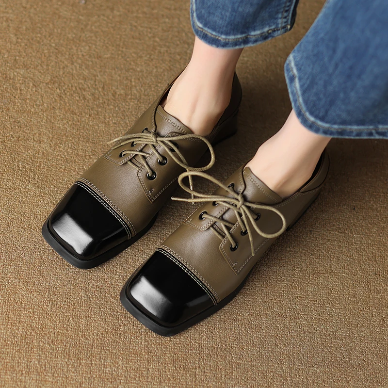 

2023 new Autumn women pumps natural leather 22-24.5cm cowhide+sheepskin+pigskin full leather loafers mixed color women shoes