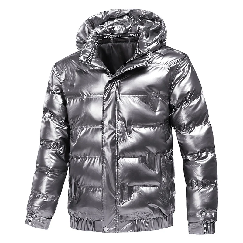 Bubble Padded Parka Winter Jacket Men Bright Parkas Thickened Warm Silver Waterproof Jackets Coats Male Fashion Casual Outerwear