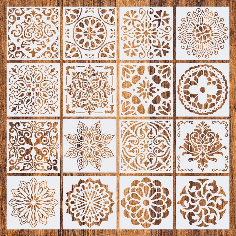 

16pcs/set 15*15cm Mandala Painting Stencils DIY Drawing Scrapbook Wall Stencil Painting for Wood Floor Tiles Fabric Art Template