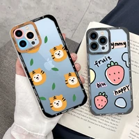 cute tiger strawberry case for iphone 11 pro max 13 12 mini xs x xr 7 8 plus se 2020 clear soft lens protection shockproof cover