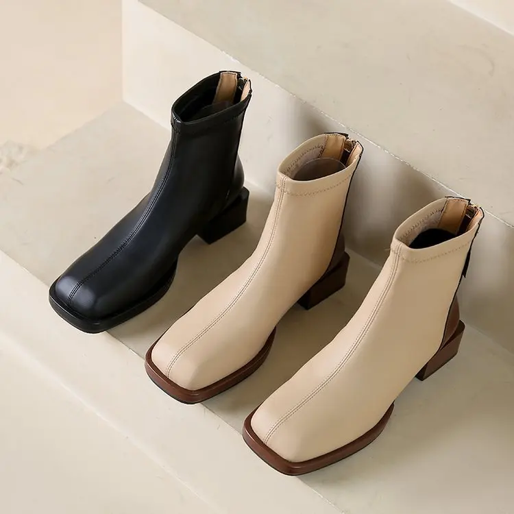 

Lady Boots Leather Women's Shoes Winter Footwear Back Zip Clogs Platform Zipper Boots-Women Autumn Ankle Rock 2022 Med Rubber Co