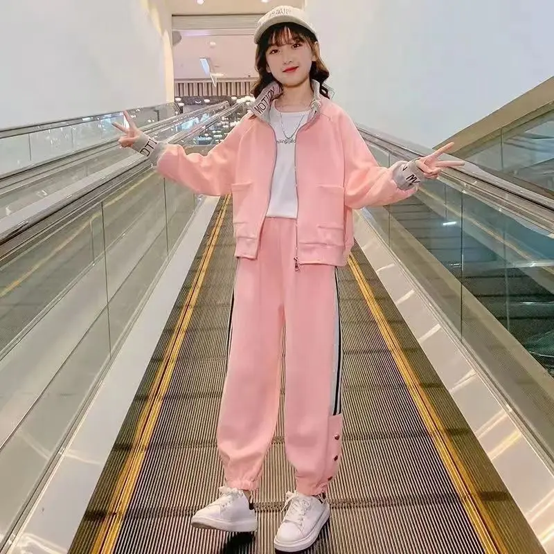 

Children's spring and autumn coat new age teenagers children loose fashion sports letter stitching hoodie girls two-piece suit