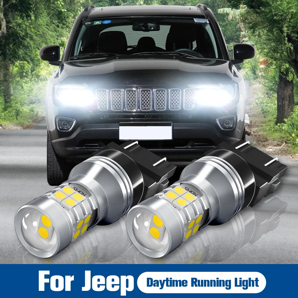 

2x LED Daytime Running Light 3157 P27/7W T25 DRL Bulb Lamp Canbus For Jeep Compass Grand Cherokee 2011 2012 2013 2014 2015 2016