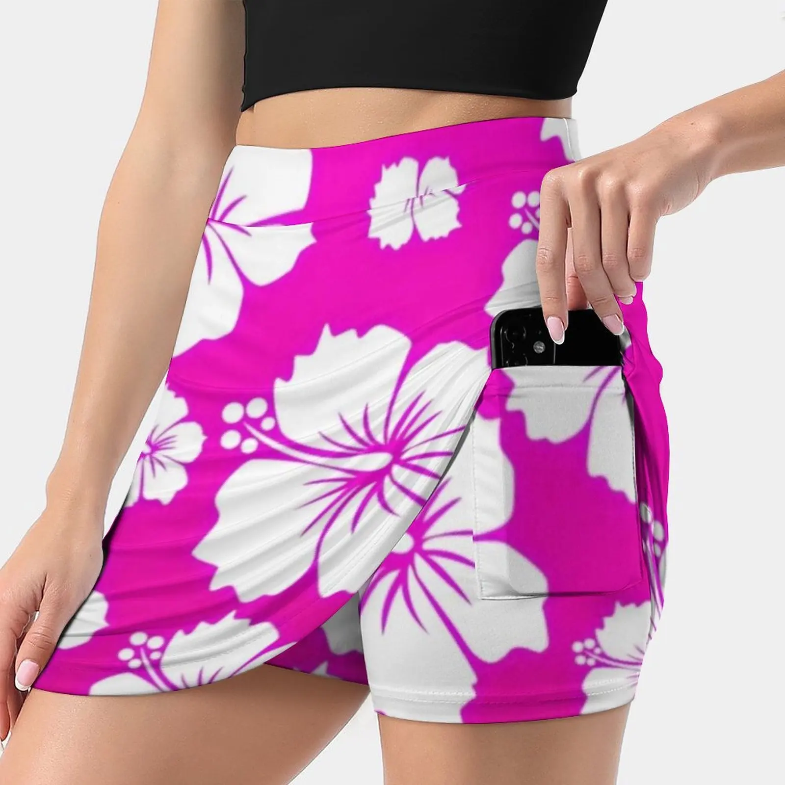 

Pink Hawaiian Pattern Women's skirt With Hide Pocket Tennis Skirt Golf Skirts Badminton Skirts Running skirts Pink Colorful