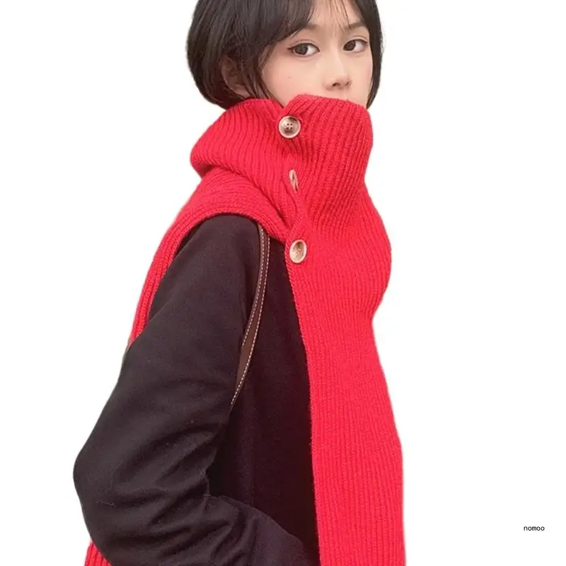 Вязаный шарф шаль с накладным воротником для женщин воротником-водолазкой и на