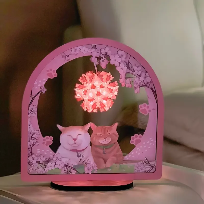 

HMTX 1pc Love Cat 3D Paper Carving Night Light, Valentine's Day Gift For Couple Wife, Cherry Night Lamp, Home Decor