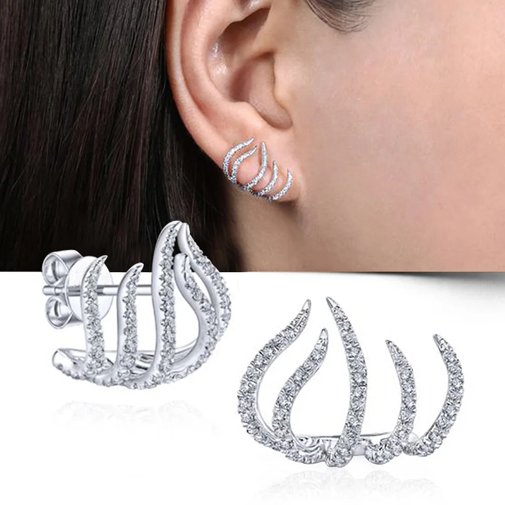 CAOSHI Trendy Women Stud Earrings with Claw Shape Design Fashion Modern Style Shiny Zirconia Accessories Fancy Jewelry for Party