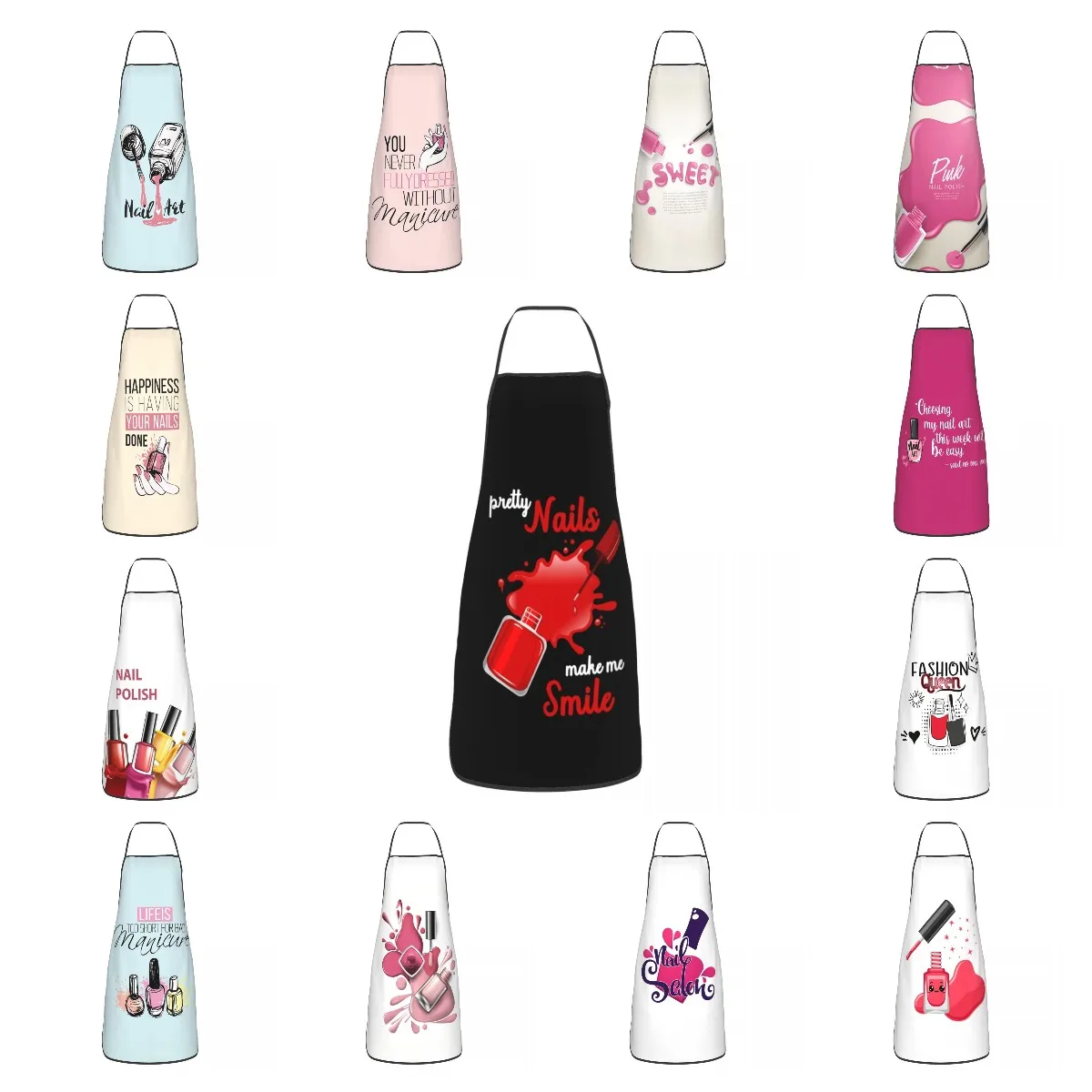 Beauty Nail Polish Pattern Apron for Men Women Manicurist Gift Adult Kitchen Chef Bib Tablier Cuisine Cooking Baking Painting