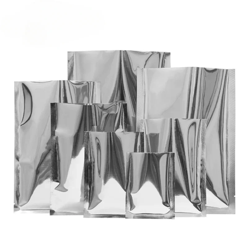 100 шт. глянцевый серебряный мешок из алюминиевой фольги с открытым верхом