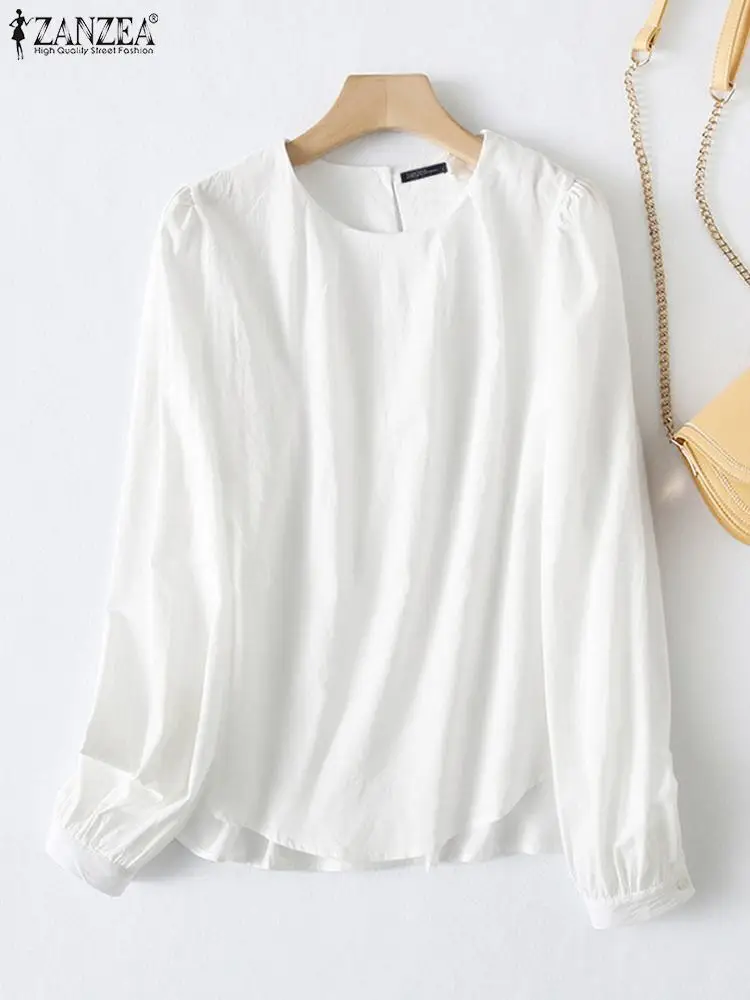 

Женская блузка с длинным рукавом ZANZEA, Осенние топы, футболки, топы оверсайз Losoe, пуловеры 2022, Весенняя Повседневная плиссированная хлопковая...