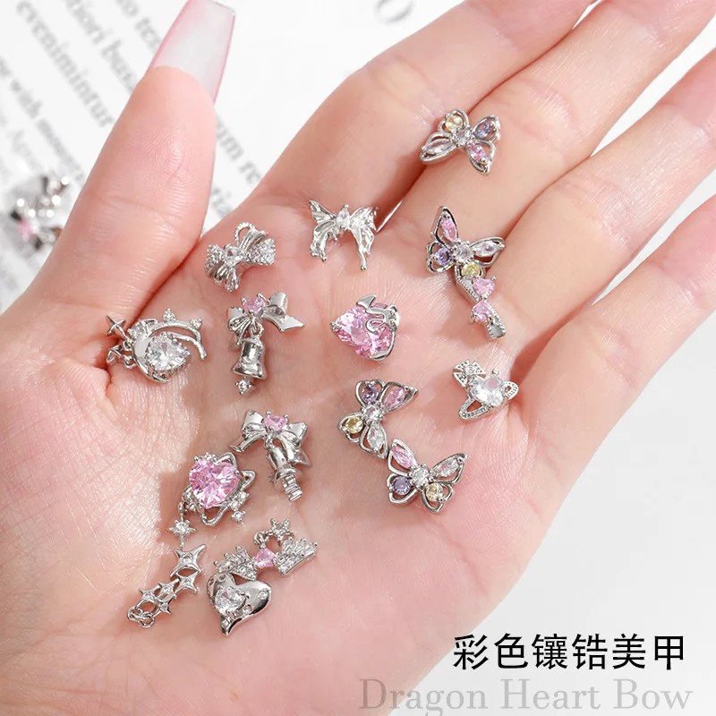 

3pcs Trendy Silver Design Nail Charms Sparkling Alloy Love Butterfly Glitter Rhinestone for DIY Jewelry Manicure Nail Art Decora