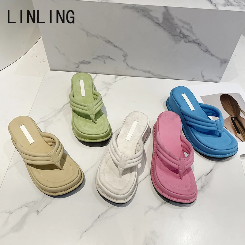 

2022 Summer Platform Women Slipper Fashion Wedges Heel Ladies Elegant Flip Flop Shoes Casual Outdoor Dress INS Slide