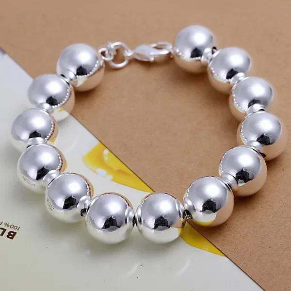 

For Women Wedding Classic , Fashion Silver Color Jewelry Charm Women 14mm Beads Bracelets Chain Free Shipping