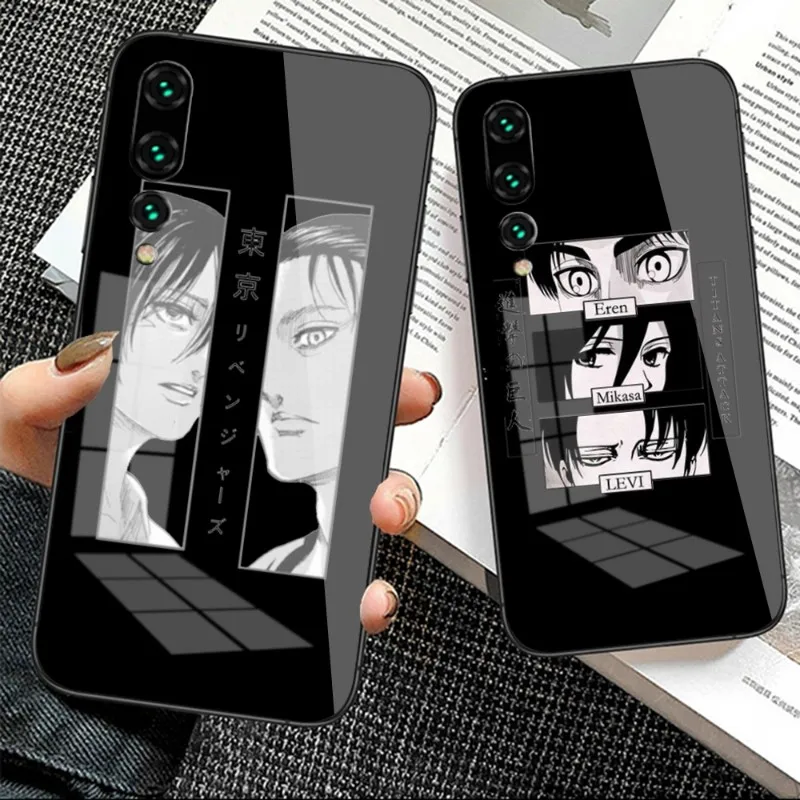 

Anime Attack on Titan Phone Case for Huawei P50 P40 P30 P20 Pro Mate 40 30 20 Pro Nova 9 8 7 PC Glass Phone Cover Funda