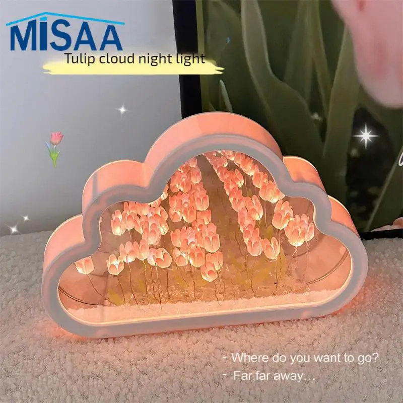 

Cloud Shape Mirror Night Light Creative Novelty Night Light Battery Desktop Decorative Lights Stable Base Lighting Cloud Mirror