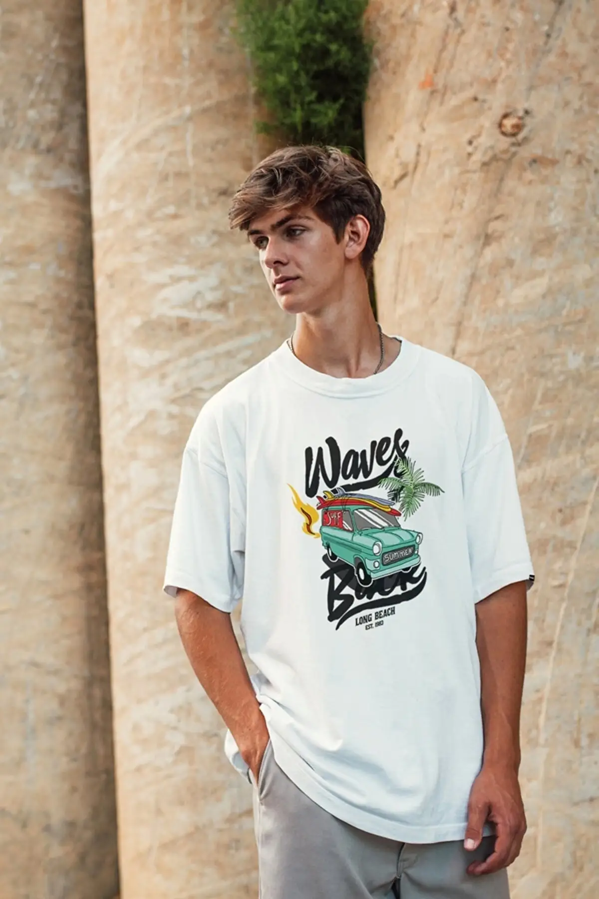 

Unisex Waves Back Printed Oversize White A Quality T-shirt