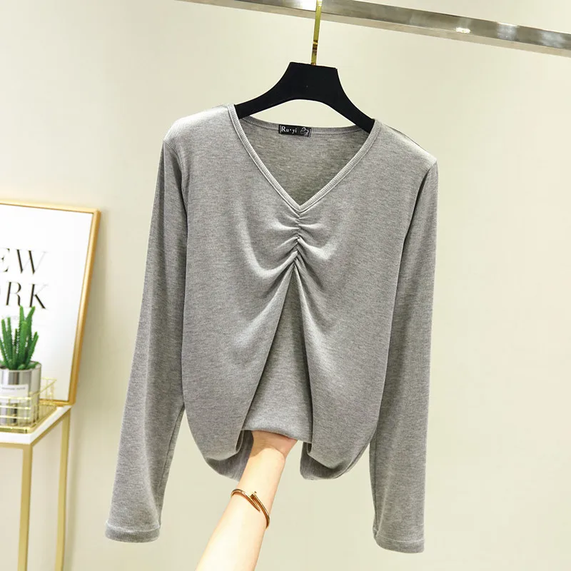 Fdfklak Fashion Korean V Neck One Piece Sleep Tops For Women Spring Autumn Cotton Long Sleeve Shirt Casual 1 Pcs Pajamas