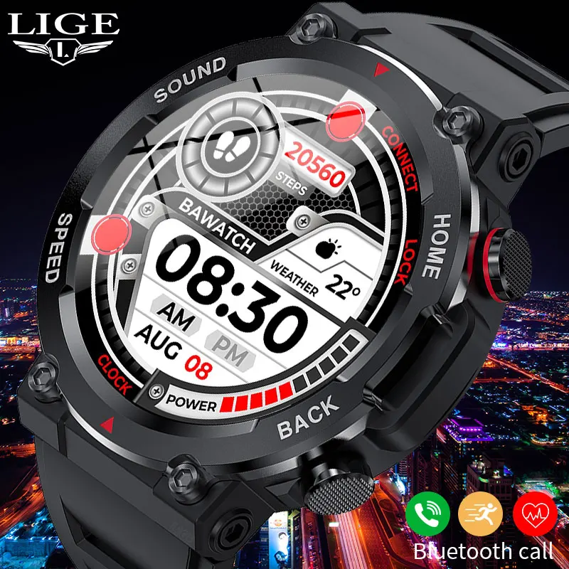 

LIGE Men Bluetooth Call Smartwatch AMOLED Full Touch Screen 400mAH Sleep Heart Rate Clock IP68 Waterproof Smart Sports Watch Men