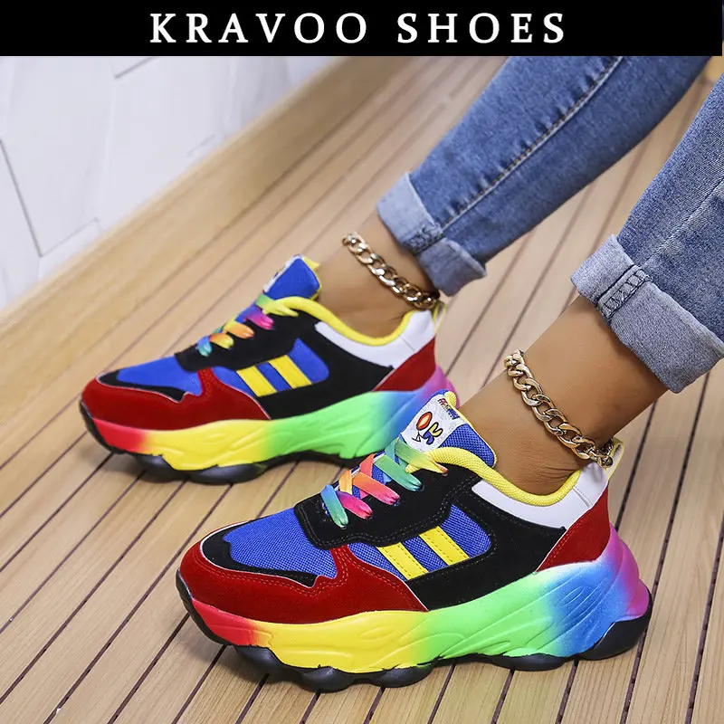 

KRAVOO Shoes Women Mixed Color Mesh Female Sneakers Multicolor Women's Running Shoes Platform Casual Shoes Thick Summer 2023 New