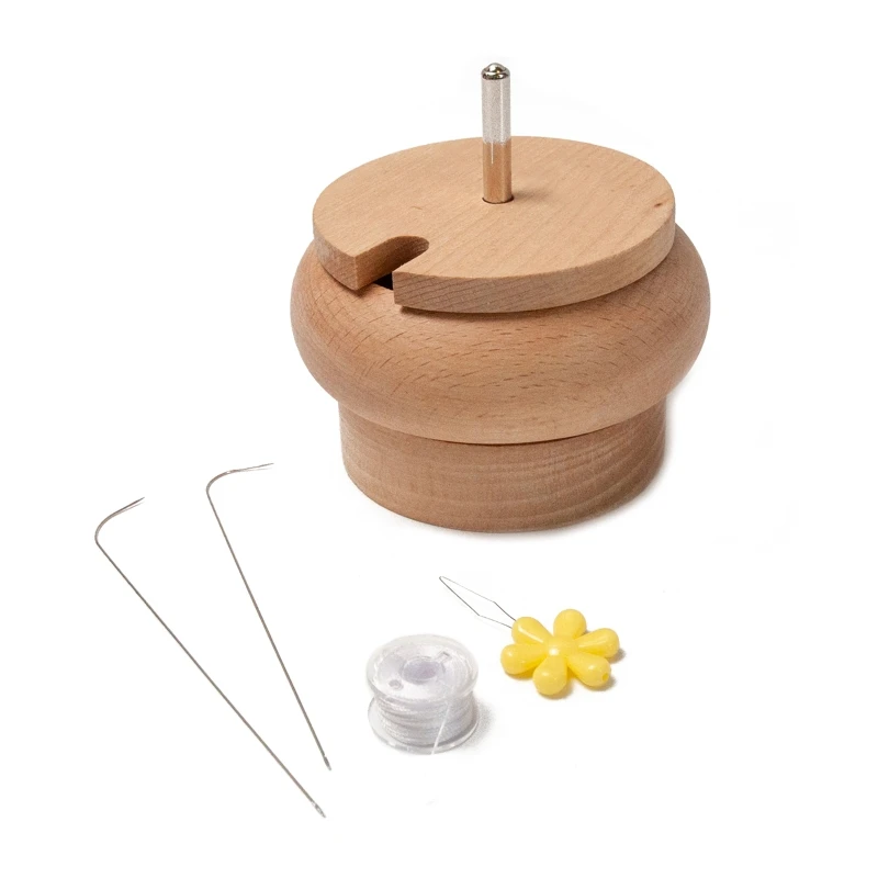 

Wood Spinning Bead Bowl with 2 Beading Needle & Bead Thread Bead Spinner for Jewelry Making DIY Seed Beads Crafting K3ND