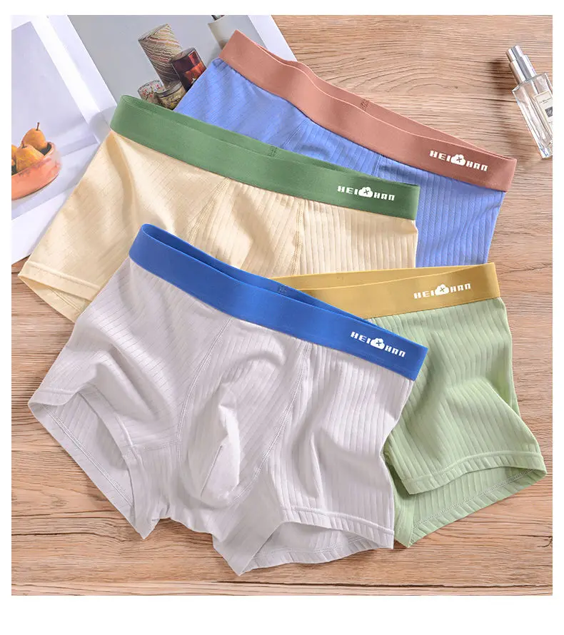 2023 Fashion Men Breathable Soft Simple Boys Underpants Underwear With Flat Bottom Boyfriend Cotton Modal Solid Striped Patchwor