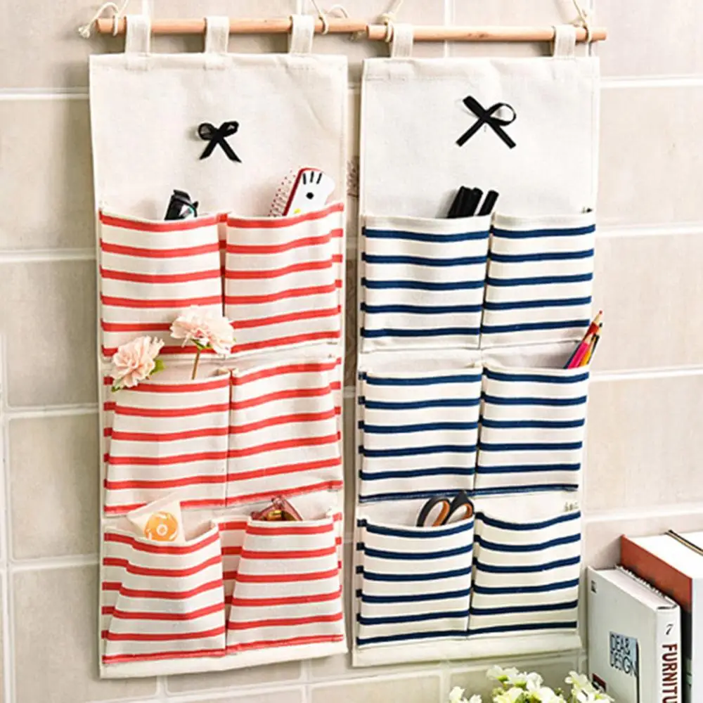 

6/8 Pockets Cotton Linen Fabric Wall Door Hanging Bag Organizer Storage Pouch Home Wardrobe Hanging Organizers