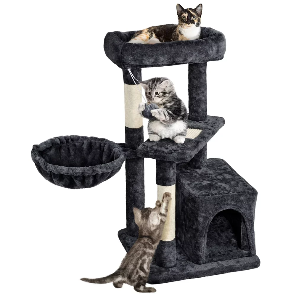 

33" Cat Tree Tower with Condos and Perches,Black,Cat Supplies, Cat Climbing Racks,Cat Toys,So That Cats Can Play Happily At Home