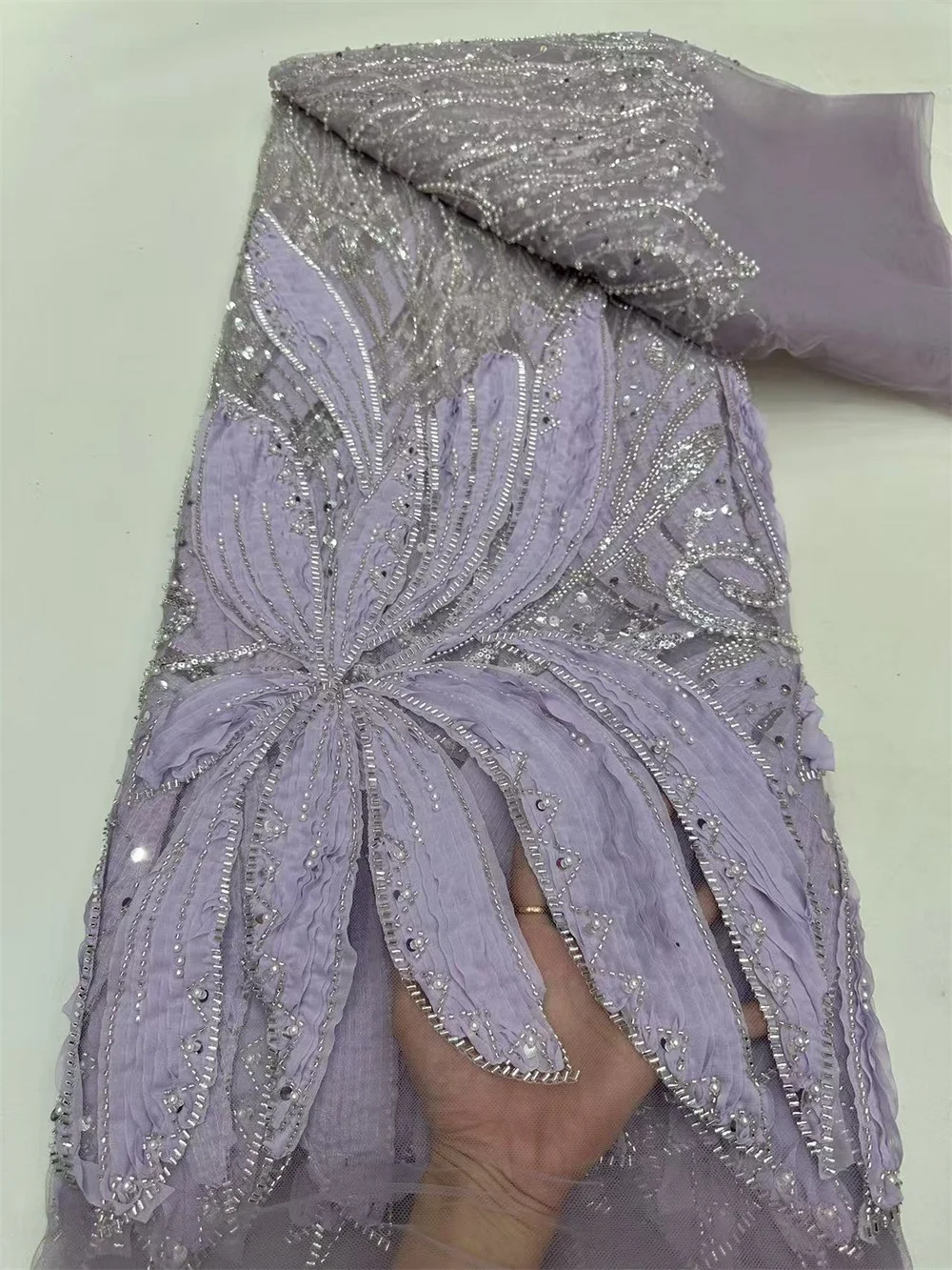 Новейшее высокое качество африканский нигерийский тюль кружевная ткань бусины