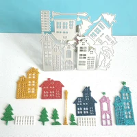 metal cutting dies building house tree fence set paper cut card making template for diy scrapbooking craft mold stamp and dies
