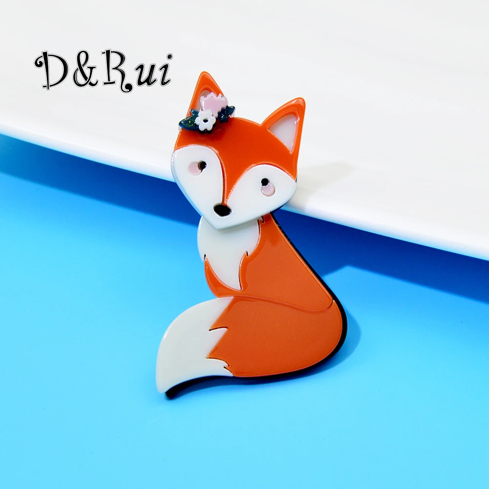 

D&Rui 2023 White Flower Fox Brooches Fashion Orange Animal Acrylic Lapel Pins New Women's Clothing Backpack Accessories Brooch