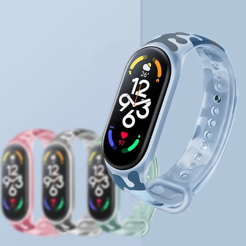 

Полупрозрачный ремешок для Xiaomi Mi Band 7 7NFC силиконовый сменный Камуфляжный браслет Miband7 флуоресцентные ремешки