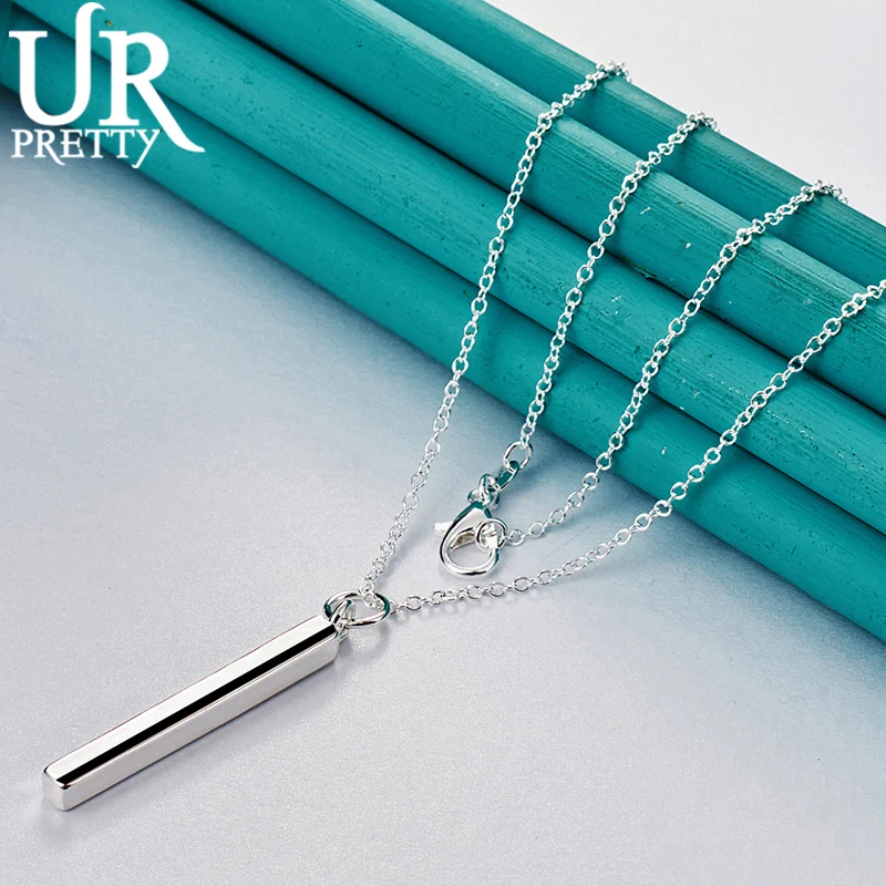 

URPRETTY 925 Sterling Silver Fashion Root Stick Pendant Necklace 16/18/20/22/24/26/28/30 Inch For Woman Wedding Jewelry