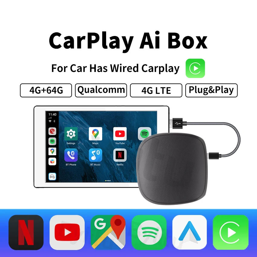 $150.28 CarPlay Android Mini Ai Box Android9 Wired To Wireless Qualcomm8-core 4G+64G Plug and Play For Volvo Ford Benz VW Audi