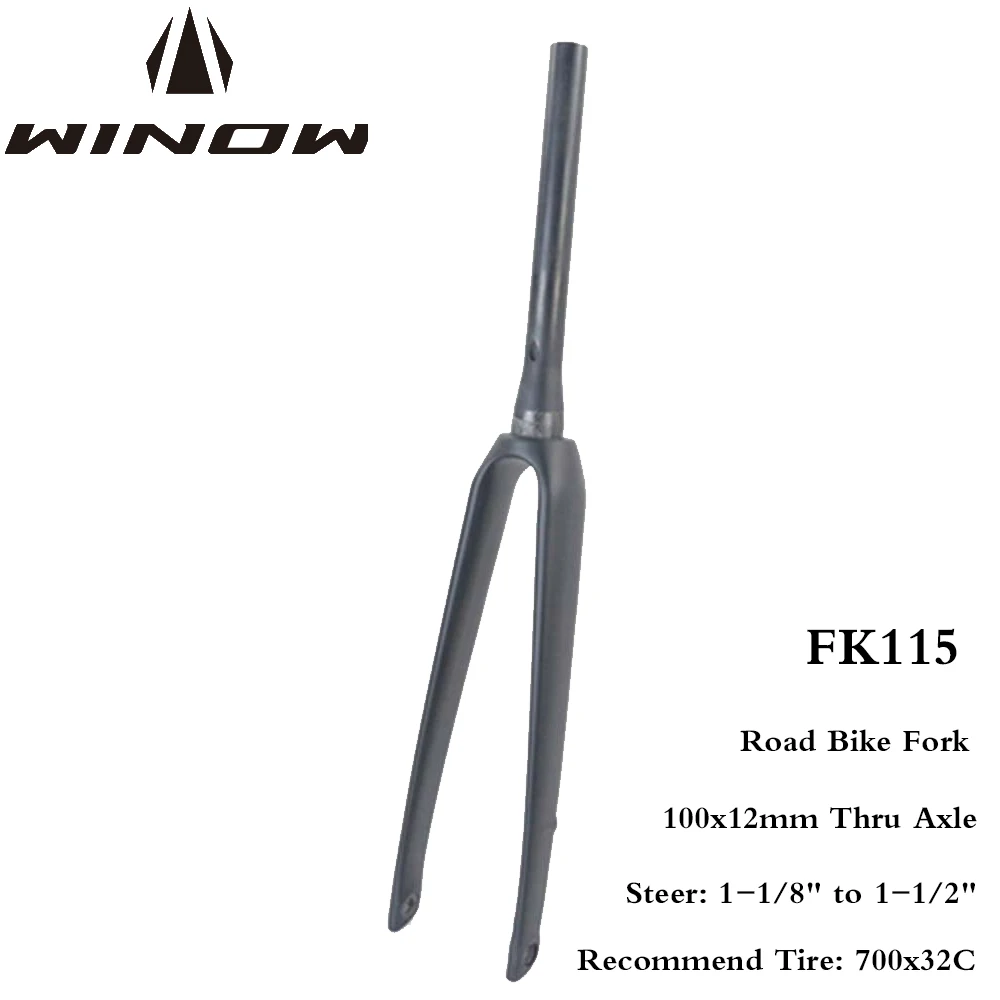 

Winowsports Road Fork 700x32C Full Carbon Fiber Road Bike Front Fork 100*12mm Thru Axle 29er Black Matte Glossy Bicycle Fork