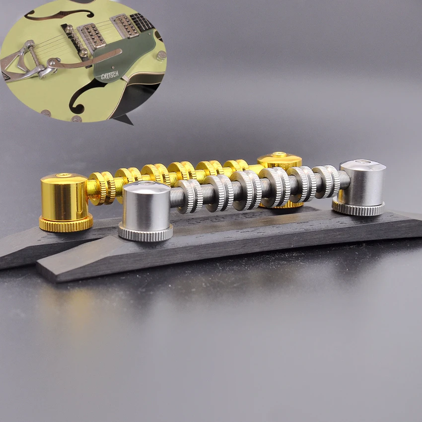 1 Set Gretsch Style Stainless Steel Space Control Adjustable Roller Bridge with Ebony Base | Guitar Parts &amp Accessories