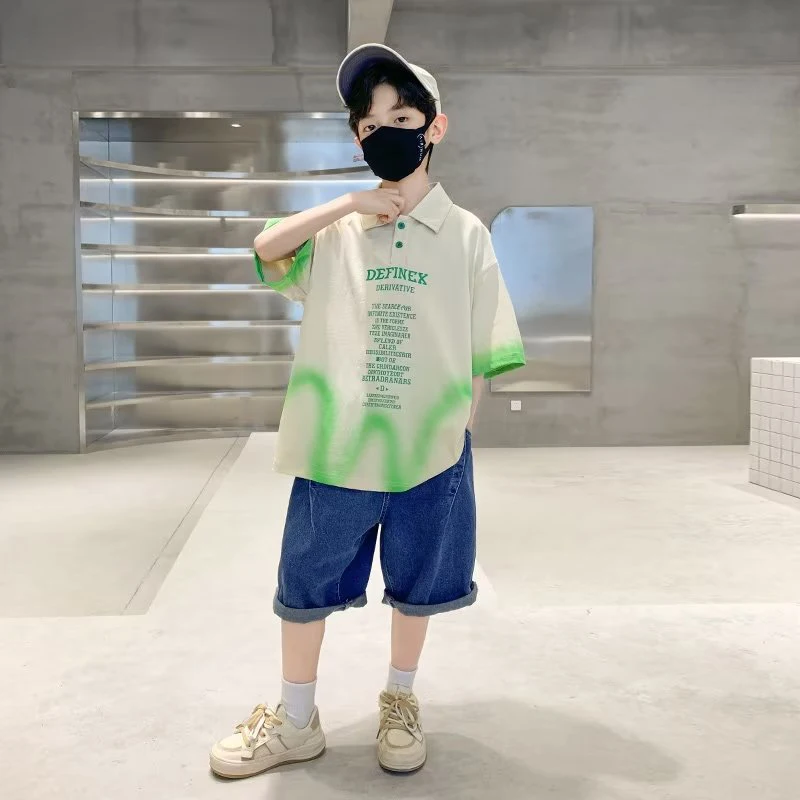 

Летняя рубашка-поло для детей и мальчиков, новинка 2023, летняя футболка с коротким рукавом, топ, рубашка с воротником для детей среднего и старшего возраста, ткань