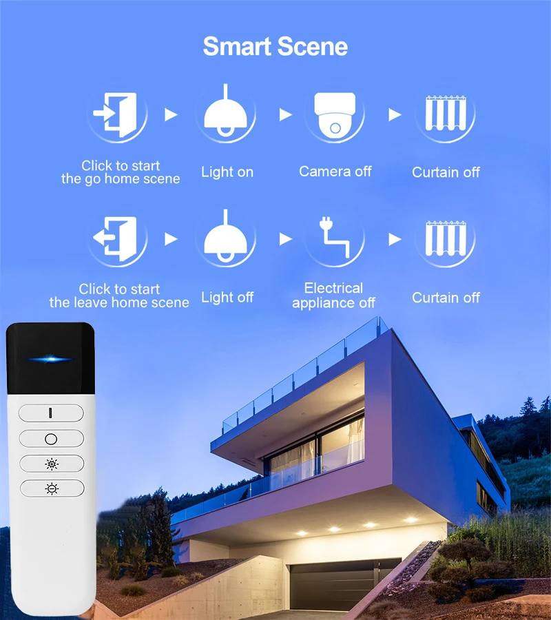 

Wireless Scene Controller 4-key Dimming No Need To Install Smart Scene Button Zigbee Battery-powered Wall-mounted WorkWith Alexa